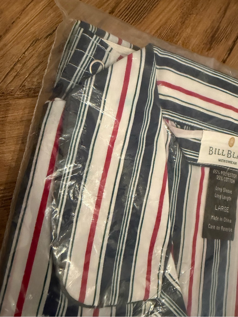 NIP Bill Blass Men’s Pajama Set Large Navy Red White Striped Vintage Sleepwear - Picture 3 of 6